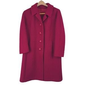 Vintage 60s Red Wool Coat Mod A-Line Mid Length Coat Mod Retro